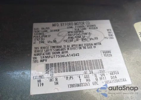 2006 Ford Expedition Eddie Bauer/King Ranch из США, поврежденный, VIN 1FMFU17536LA14242